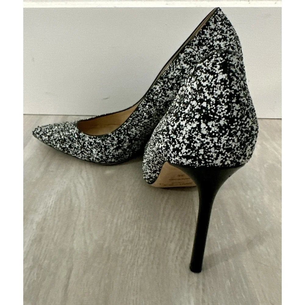 Jimmy Choo Glitter Pointed Toe Stiletto Heels Black White Size 36- us 5.5